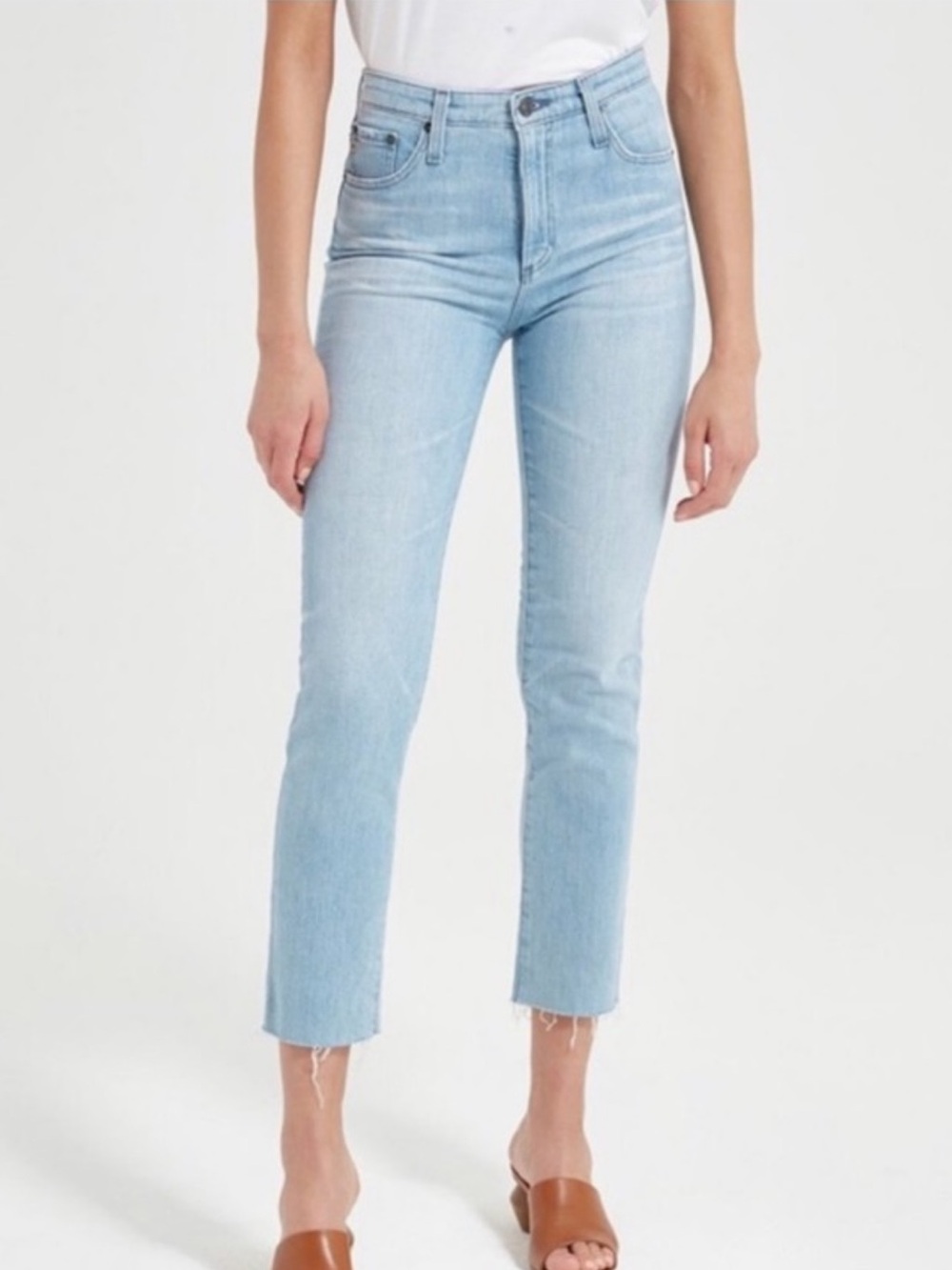Ag Adriano Goldschmied Light Blue Denim Jeans| High rise | cropped| straight leg